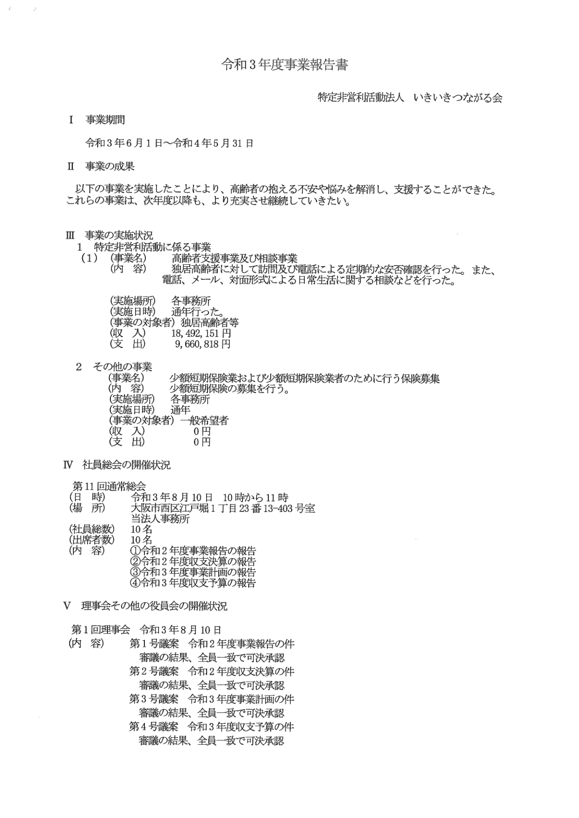 2021年度事業報告書 1ページ目
